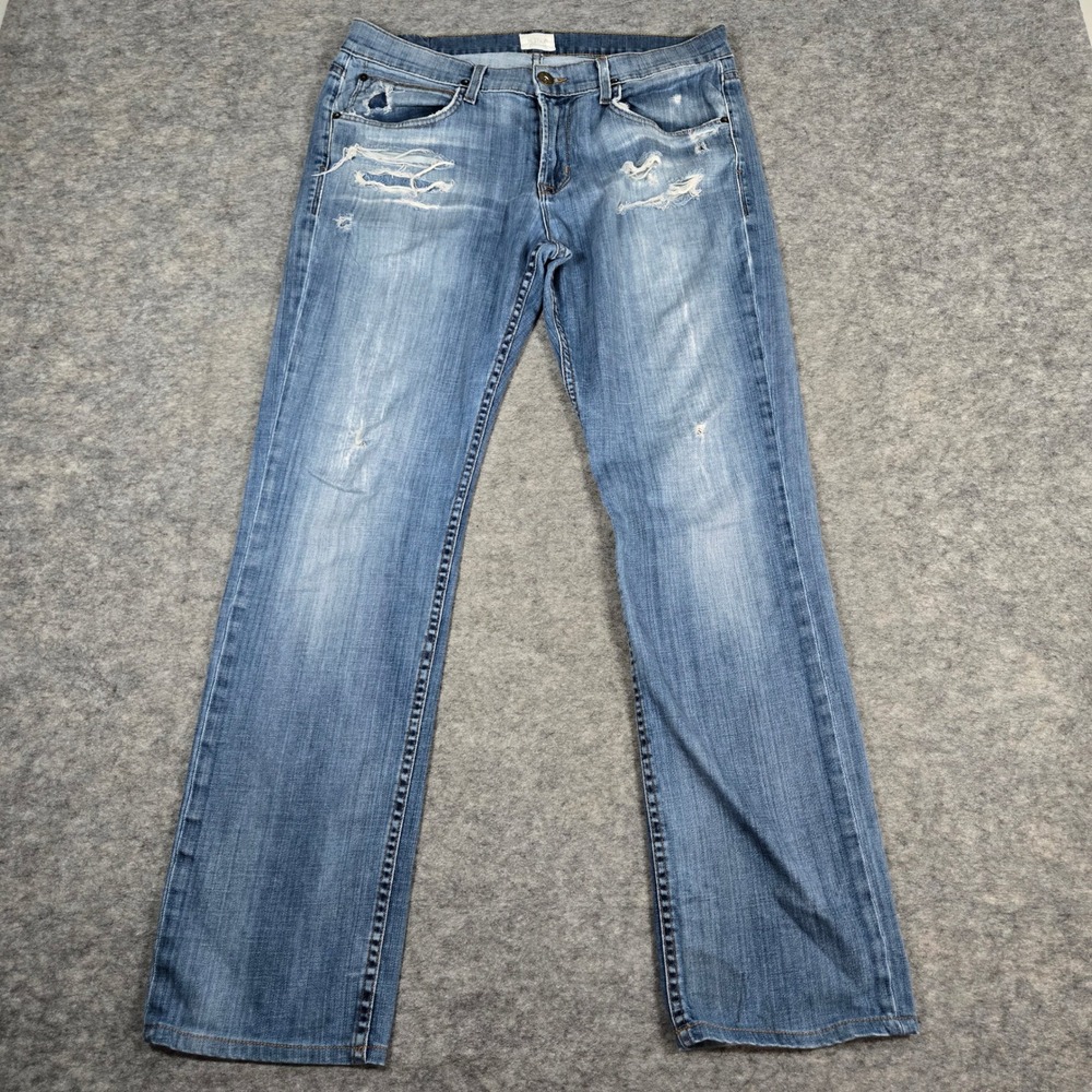 Hudson Mens Blue Byron Melt Distressed Straight Leg Jeans 34